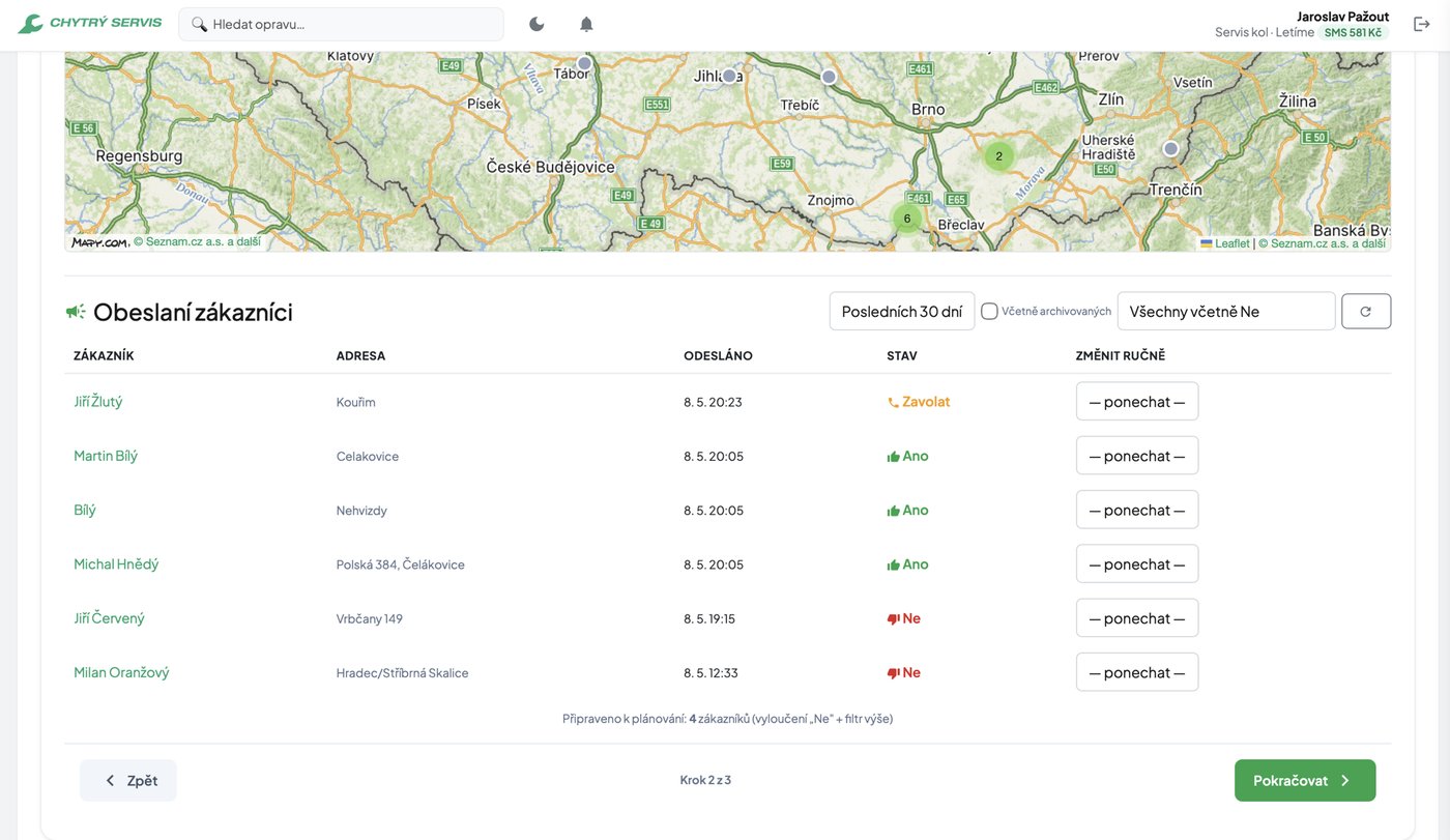 Krok 2 — dashboard obeslaných zákazníků s odpověďmi Ano/Zavolat/Ne