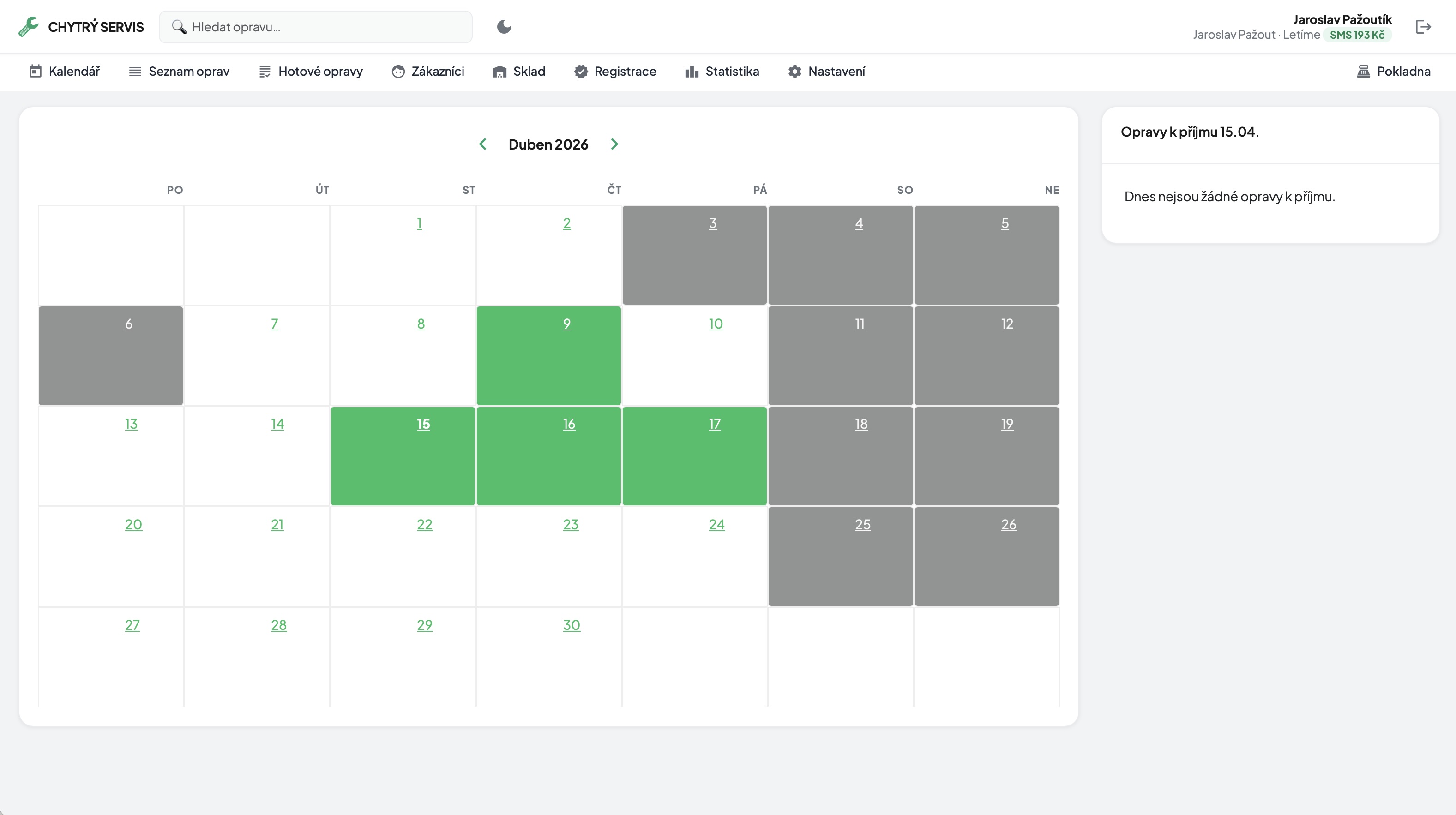 Kalendář oprav - Chytrý Servis